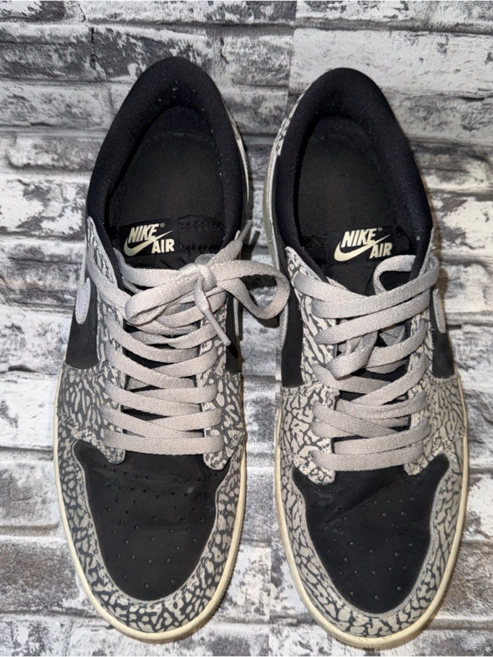 Used Men SZ 10.5 Air Jordan 1 Retro OG Low Black Cement with Elephant Print - Picture 4 of 10